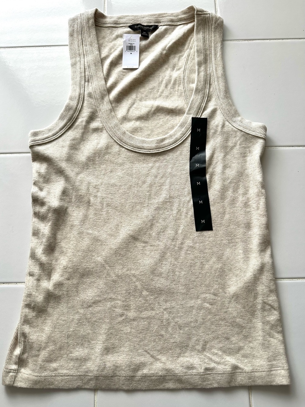 Banana Republic NWT Ribbed Tank Top Oatmeal Heather Cotton Blend Medium